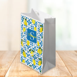 Monogram Blå Kakel Fransk Landsstil Citron Mönster