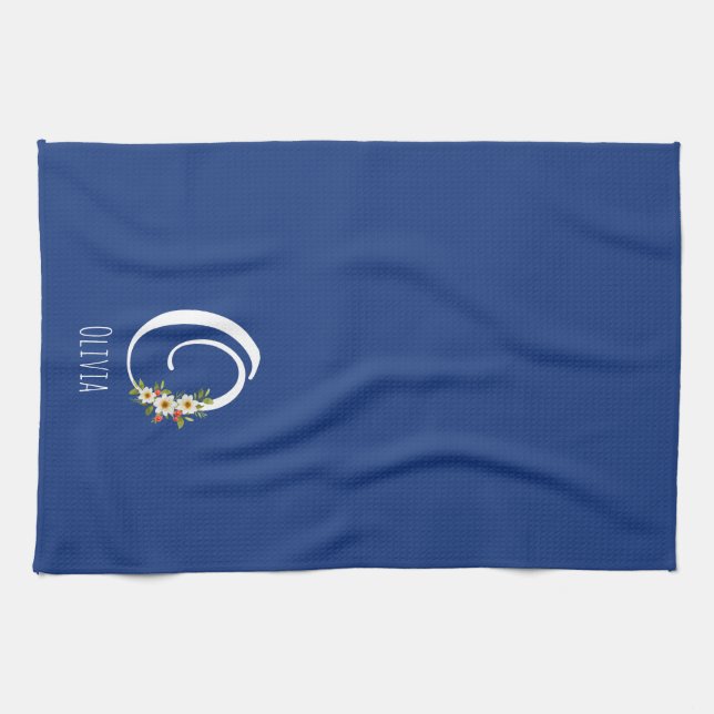 Monogram blå kökshandduk husvärmegåva (Horisontell)