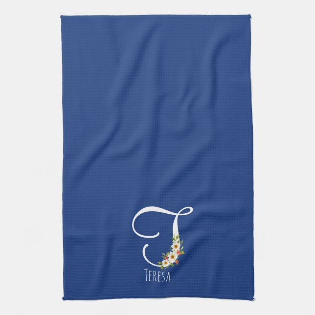 Monogram blå kökshandduk husvärmegåva (Vertikal)