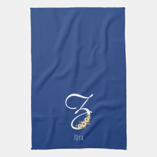 Monogram blå kökshandduk husvärmegåva (Vertikal)