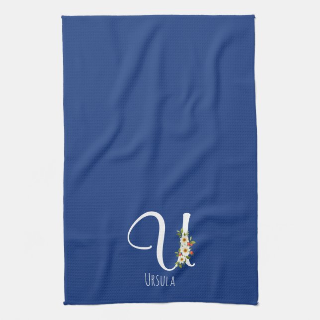 Monogram blå kökshandduk husvärmegåva (Vertikal)
