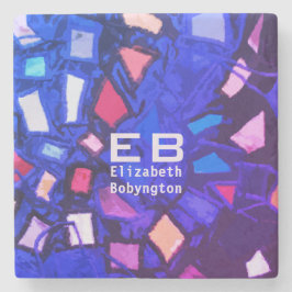 Monogram blå lila rosa abstrakt mönster stenunderlägg