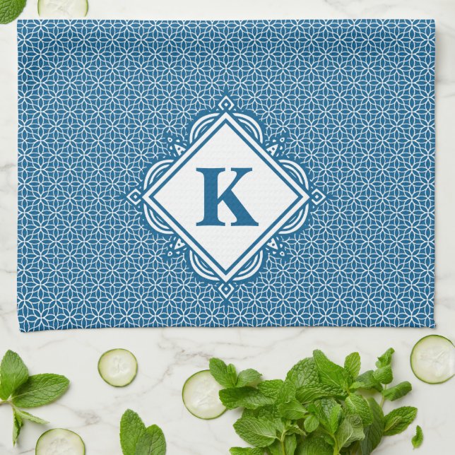 Monogram Blå Mandala Kökshandduk (Vikta)