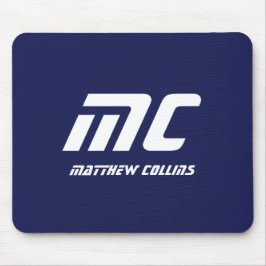 Monogram Blå Modern Minimalist Namn Vitt Enkelt Musmatta