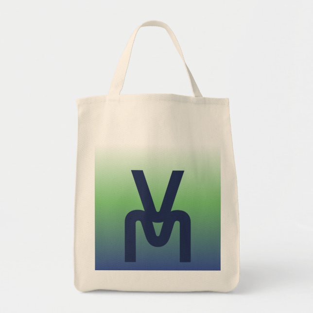 Monogram blå och grön gradient shoppingväska tygkasse (Framsidan)