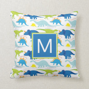 Monogram Blå och Grönt dinosaurier Kudde