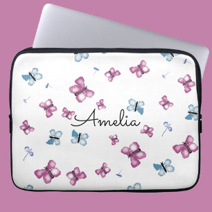 Monogram Blå och Rosa Fjäril Laptop Fodral