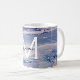 Monogram blå och vit kaffemugg