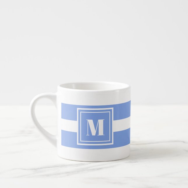 Monogram blå och vit randig espressomugg (Vänster)