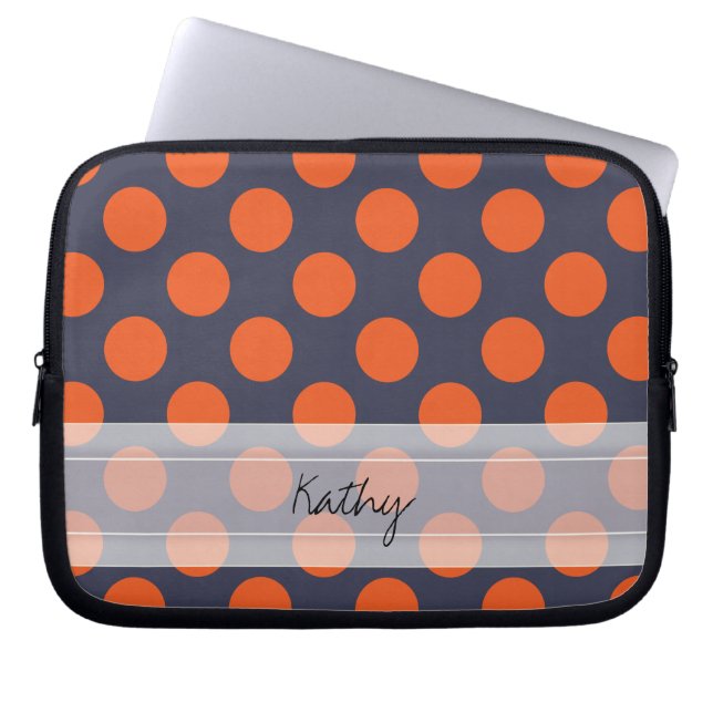 Monogram, blå Orange Chic Polka Dot Mönster Laptop Sleeve (Framsidan)