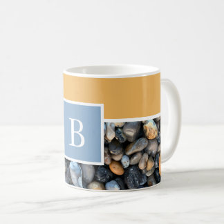 Monogram blå orange strand sten kaffemugg
