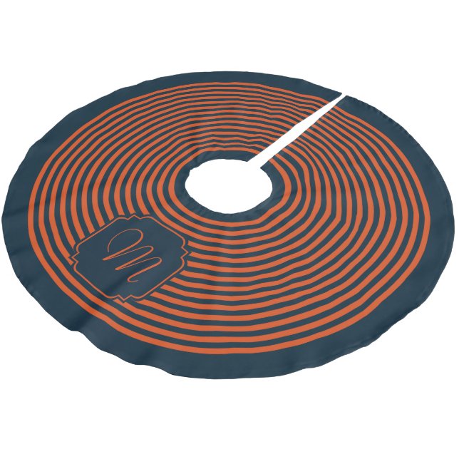 Monogram - blå Orange - strimlad jul Julgransmatta Borstad Polyester (Vinklad)