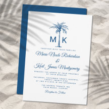 Monogram Blå Palmträd Formell Strandbröllop