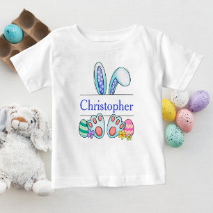 Monogram Blå Påskharen Baby Pojke Påsk Baby T Shirt