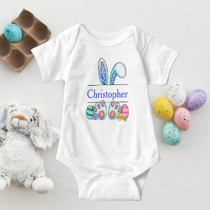 Monogram Blå Påskharen Baby Pojke Påsk T Shirt
