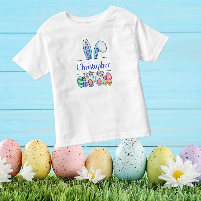 Monogram Blå Påskharen Småbarn Pojke Påsk  T Shirt (Skapare uppladdad)