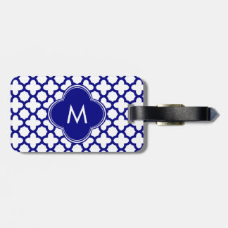 Monogram - blå Quatrefoil Mönster Bagagebricka