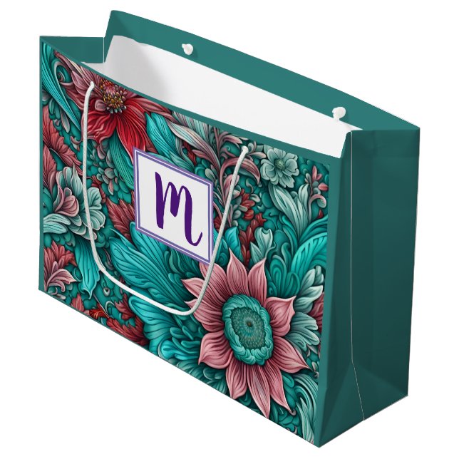 Monogram Blå Röda Blommor  (Framsidan Vinklad)