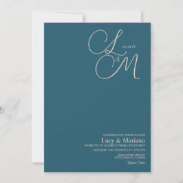 Monogram blå rosa elegant skrift Bröllop  Inbjudningar
