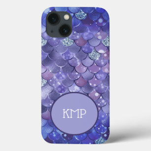 Monogram Blå Silver Glitter Mermaid Scales