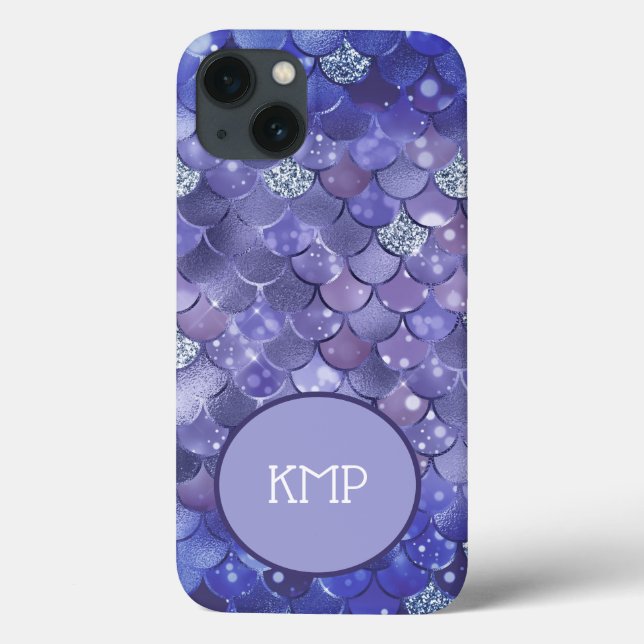 Monogram Blå Silver Glitter Mermaid Scales  (Baksida)
