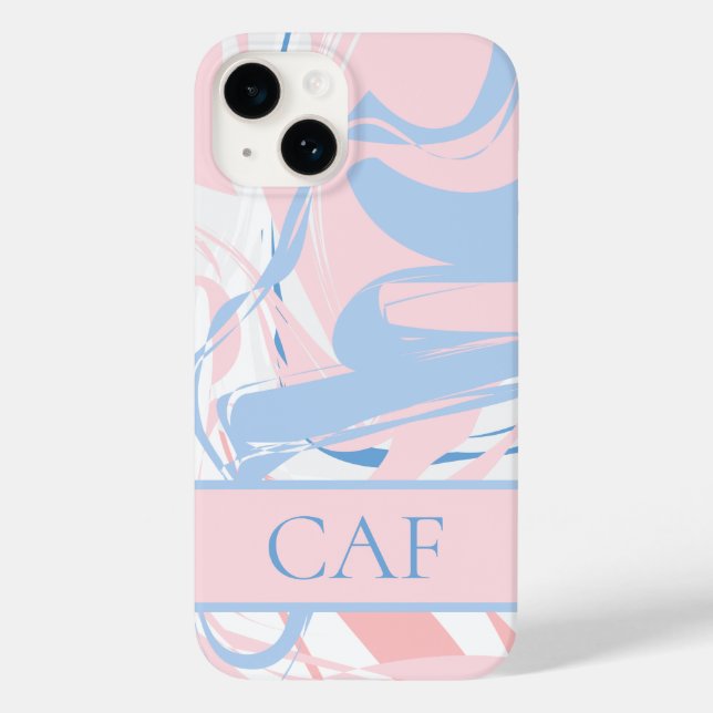 Monogram Blå Vit Rosa Marmor Virvel  (Baksida)
