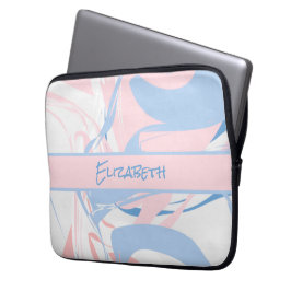 Monogram Blå Vit Rosa Marmor Virvel Laptop Fodral