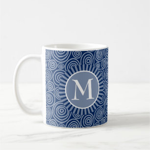 Monogram Blå vit Spiral - Personlig Kaffemugg