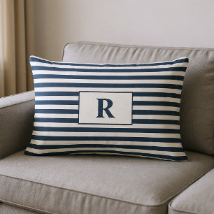 Monogram blå/vita ränder lumbarkudde