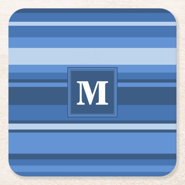 Monogram blåa ränder underlägg papper kvadrat (Framsidan)