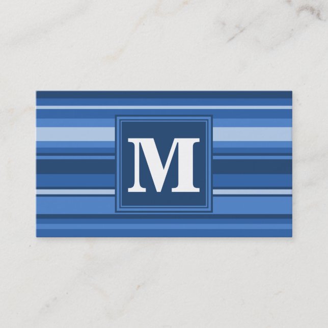 Monogram blåa ränder visitkort (Framsida)