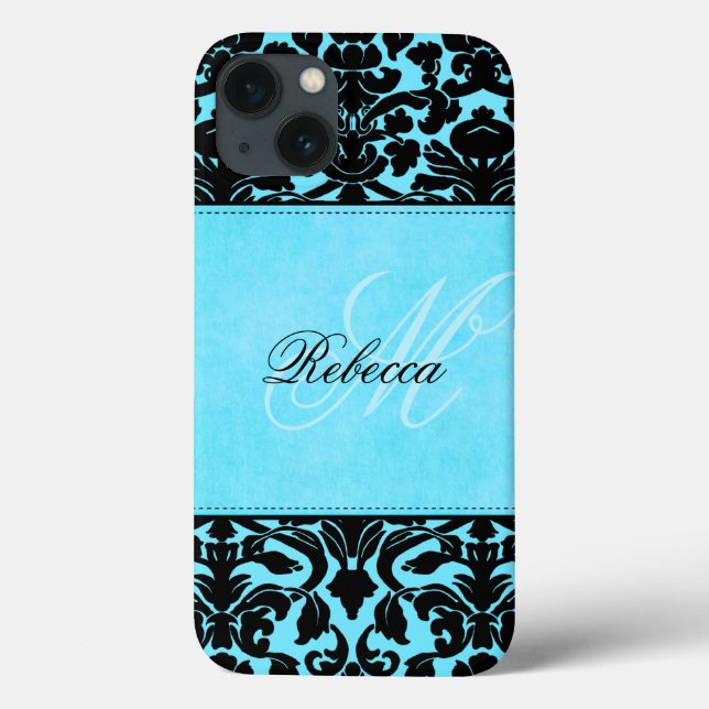 Monogram Black and Blue Damask iPad Air Case (Baksida)