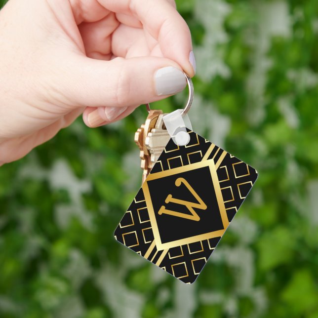 Monogram BLACK and FAUX Gold with INITIAL Only Nyckelring (Hand)