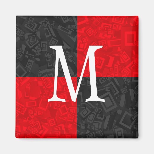 Monogram Black and Red Block Design 2 Inch Magnet (Framsidan)