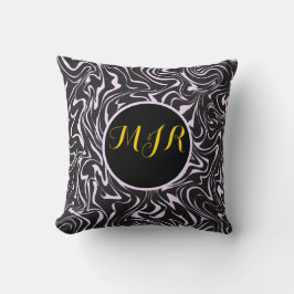 Monogram Black and Rosa Marble Abstrakt Mönster Kudde