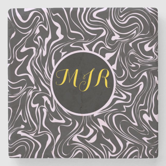 Monogram Black and Rosa Marble Abstrakt Mönster Stenunderlägg (Framsidan)