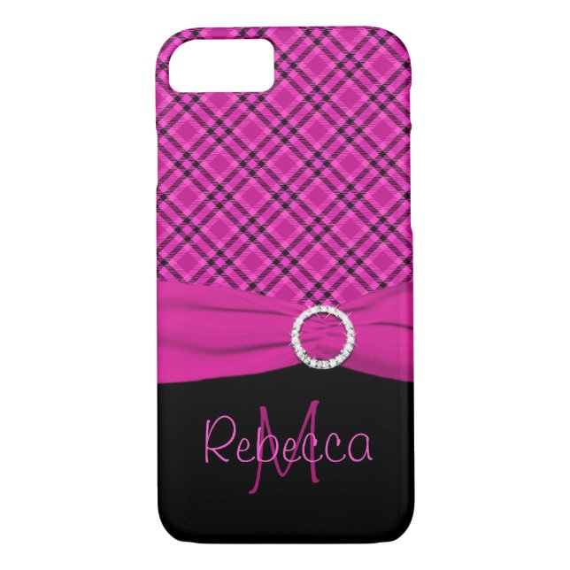 Monogram Black and Rosa Play iPhone 7 Fodral Case-Mate iPhone Skal (Baksida)