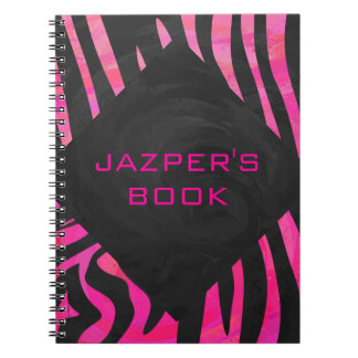 Monogram Black and Shock rosa Zebra Design Anteckningsbok Med Spiral