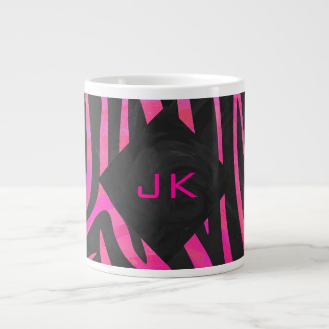 Monogram Black and Shock rosa Zebra Design Jumbo Mugg (Framsidan)