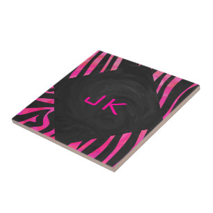 Monogram Black and Shock rosa Zebra Design Kakelplatta