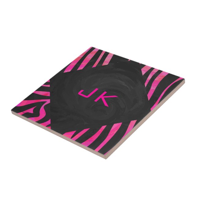 Monogram Black and Shock rosa Zebra Design Kakelplatta (Sidan)