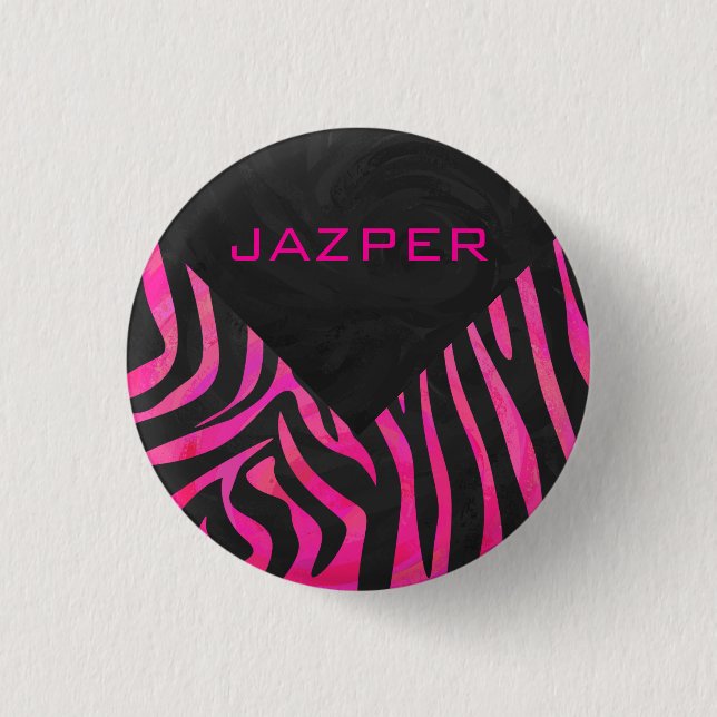 Monogram Black and Shock rosa Zebra Design Knapp (Framsida)
