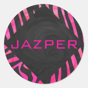 Monogram Black and Shock rosa Zebra Design Runt Klistermärke
