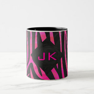 Monogram Black and Shock rosa Zebra Design Två-Tonad Mugg