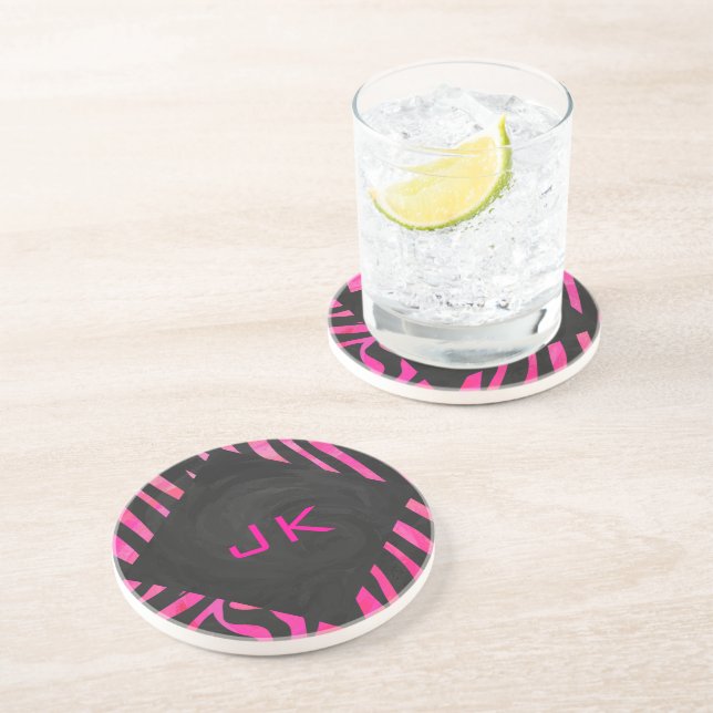 Monogram Black and Shock rosa Zebra Design Underlägg (Sidan)