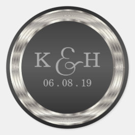 Monogram Black and Silver Metallic Round Labels Runt Klistermärke