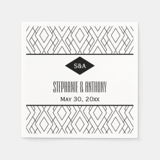 Monogram Black and White Art Deco Bröllop Pappersservett