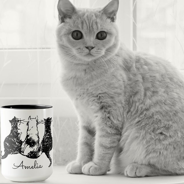 Monogram Black and White Cat Mugg (Personalized mugs for cat lovers 🐈‍⬛🐈😽
)