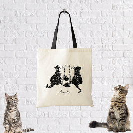 Monogram Black and White Cat Tote Bag Tygkasse