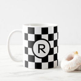 Monogram Black and White Checkated Mönster Kaffemugg